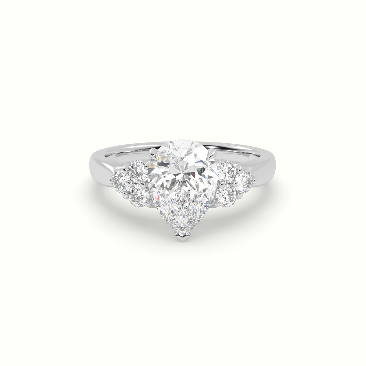 Pear Cut Diamond Side Stone Engagement Ring — White Gold