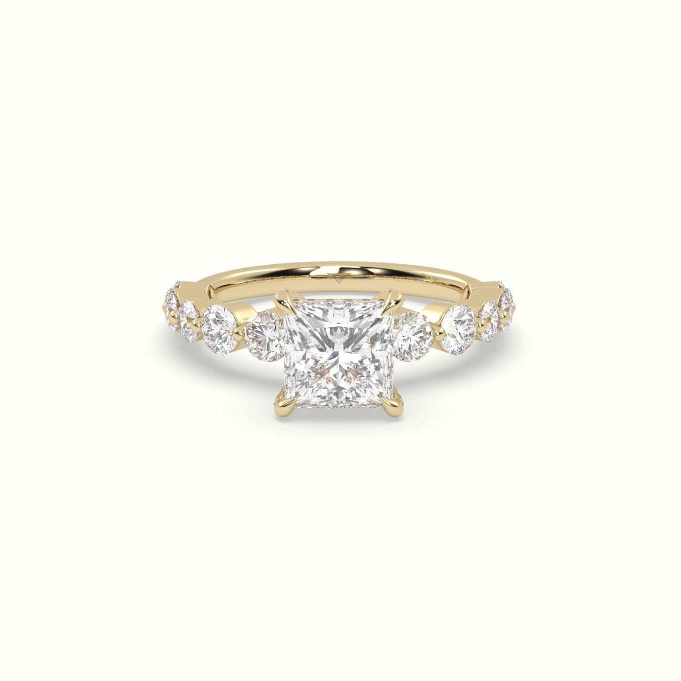 Princess Cut Diamond Engagement Ring With Side Stones — Yellow Gold