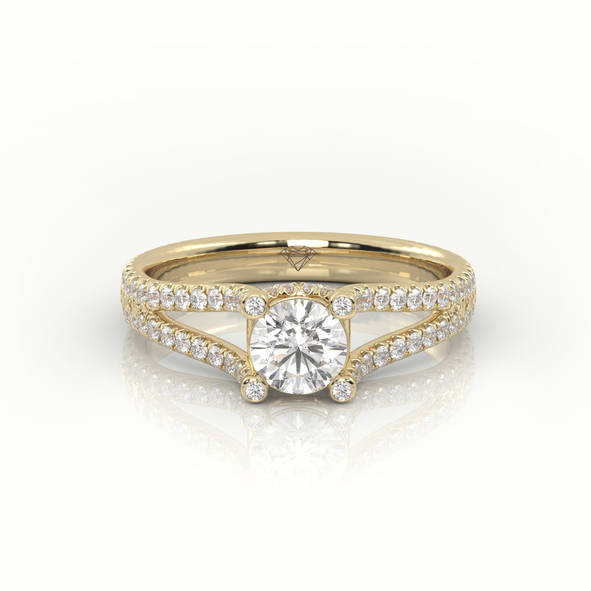 Round Cut Diamond Designer Vintage Setting Engagement Ring — Yellow Gold