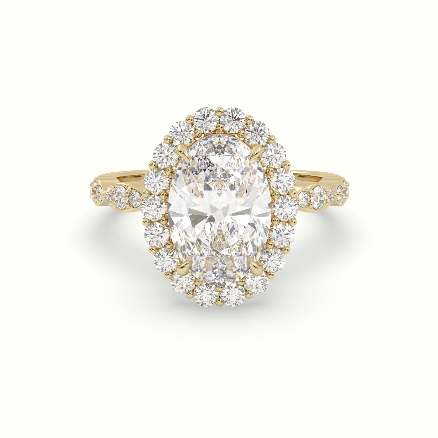 Oval Cut Grand Halo Diamond Engagement Ring — Yellow Gold