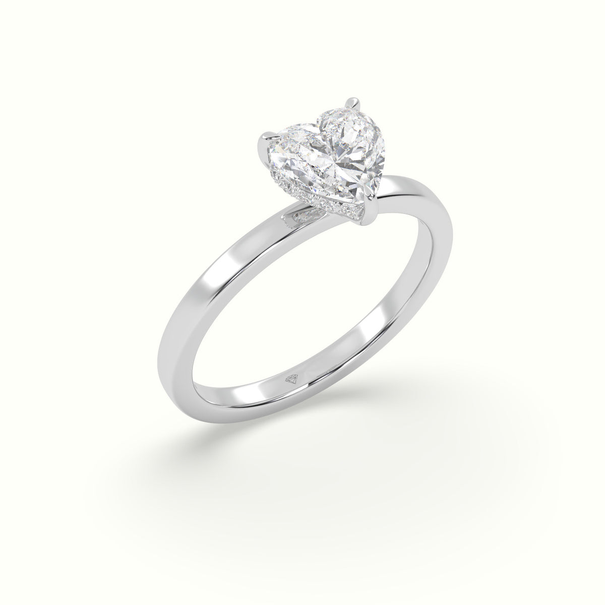 Heart Cut Hidden Halo Engagement Ring — White Gold
