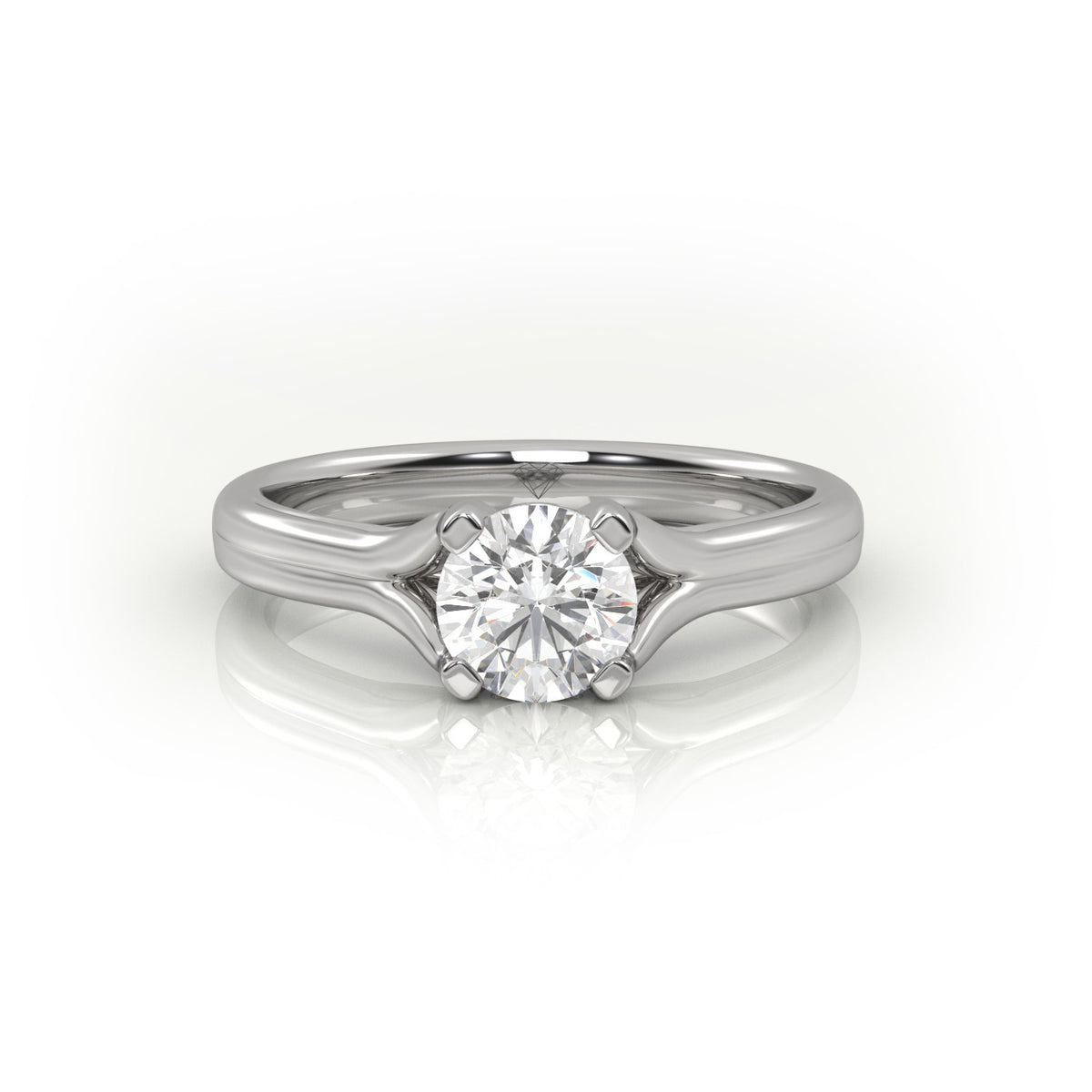 Round Cut 4 Prongs Double Shank Solitaire Engagement Ring — White Gold