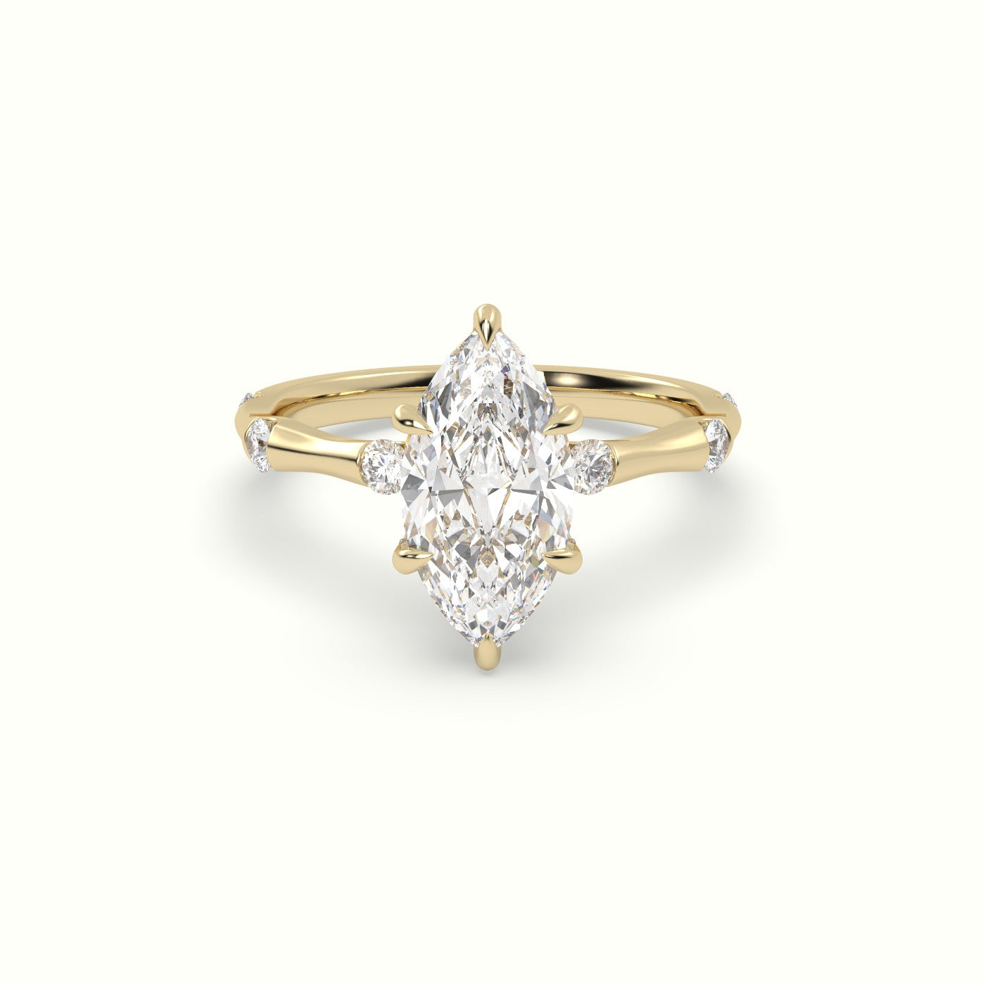 Marquise Diamond Side Stone Engagement Ring — Yellow Gold