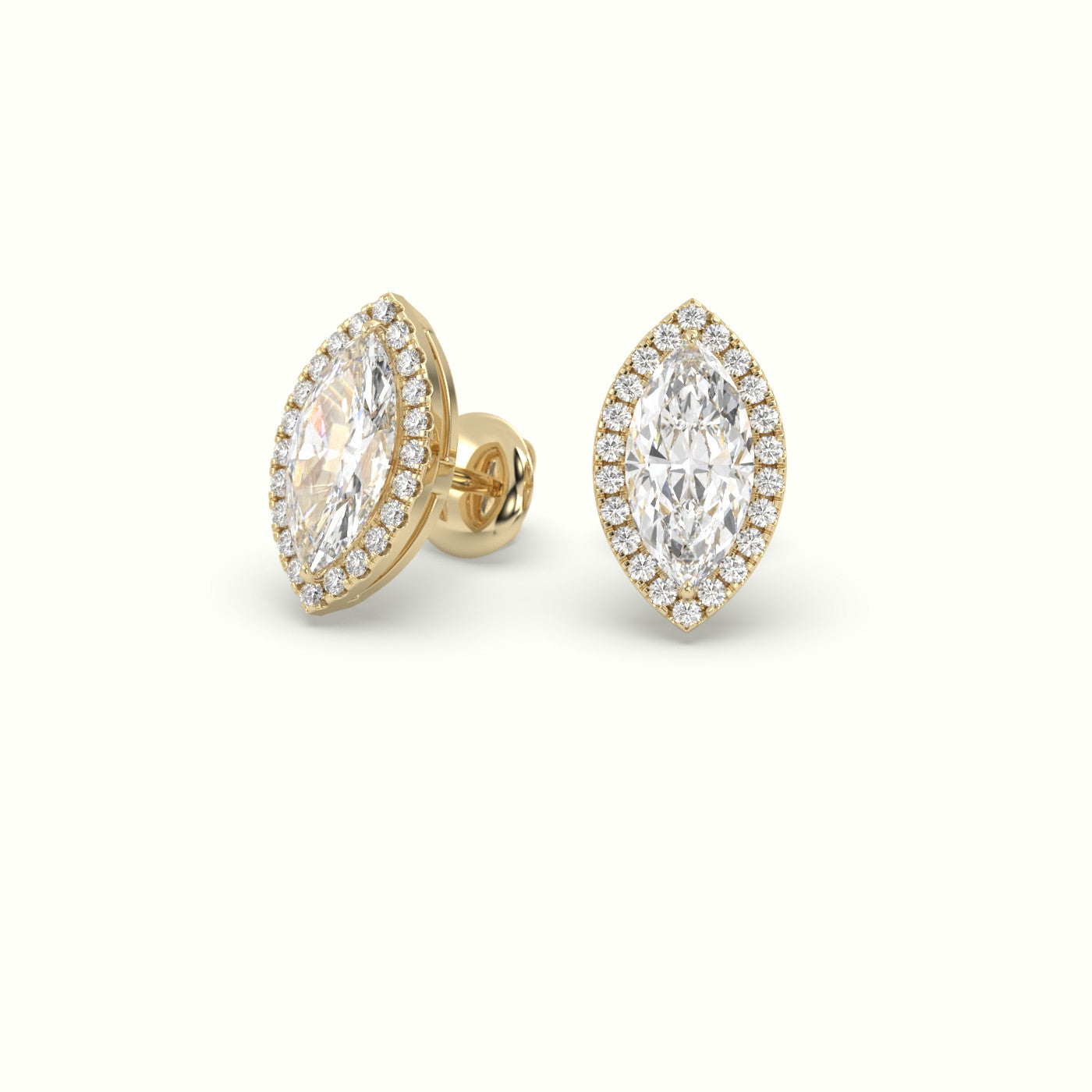 Marquise Cut Solitaire Lab-Grown Diamond Halo Stud Earrings 18K Yellow Gold