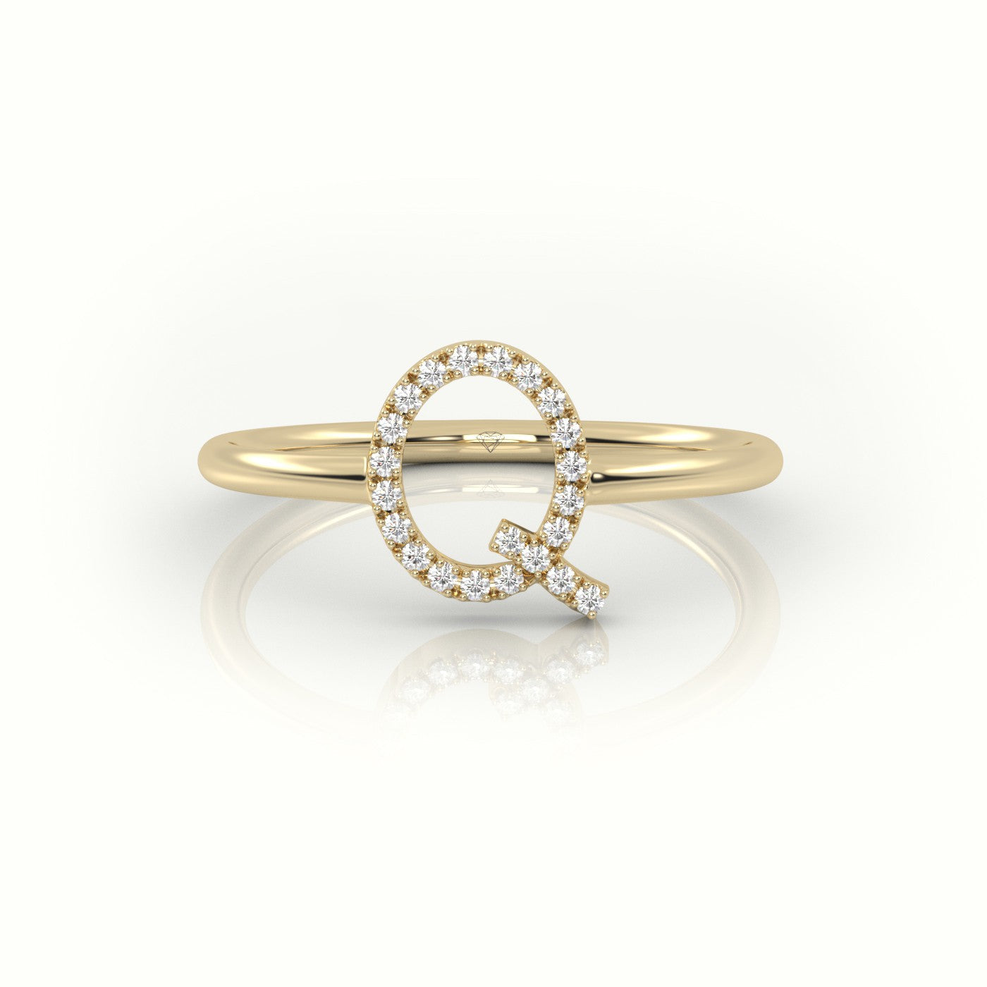 Round Cut Diamonds “Q” Initials Monogram Alphabet Ring — Yellow Gold