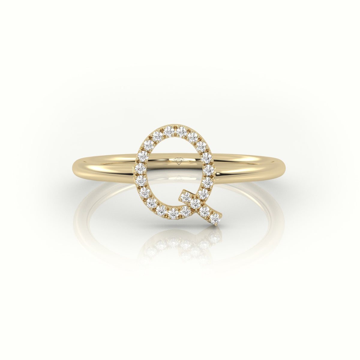 Round Cut Diamonds “Q” Initials Monogram Alphabet Ring — Yellow Gold