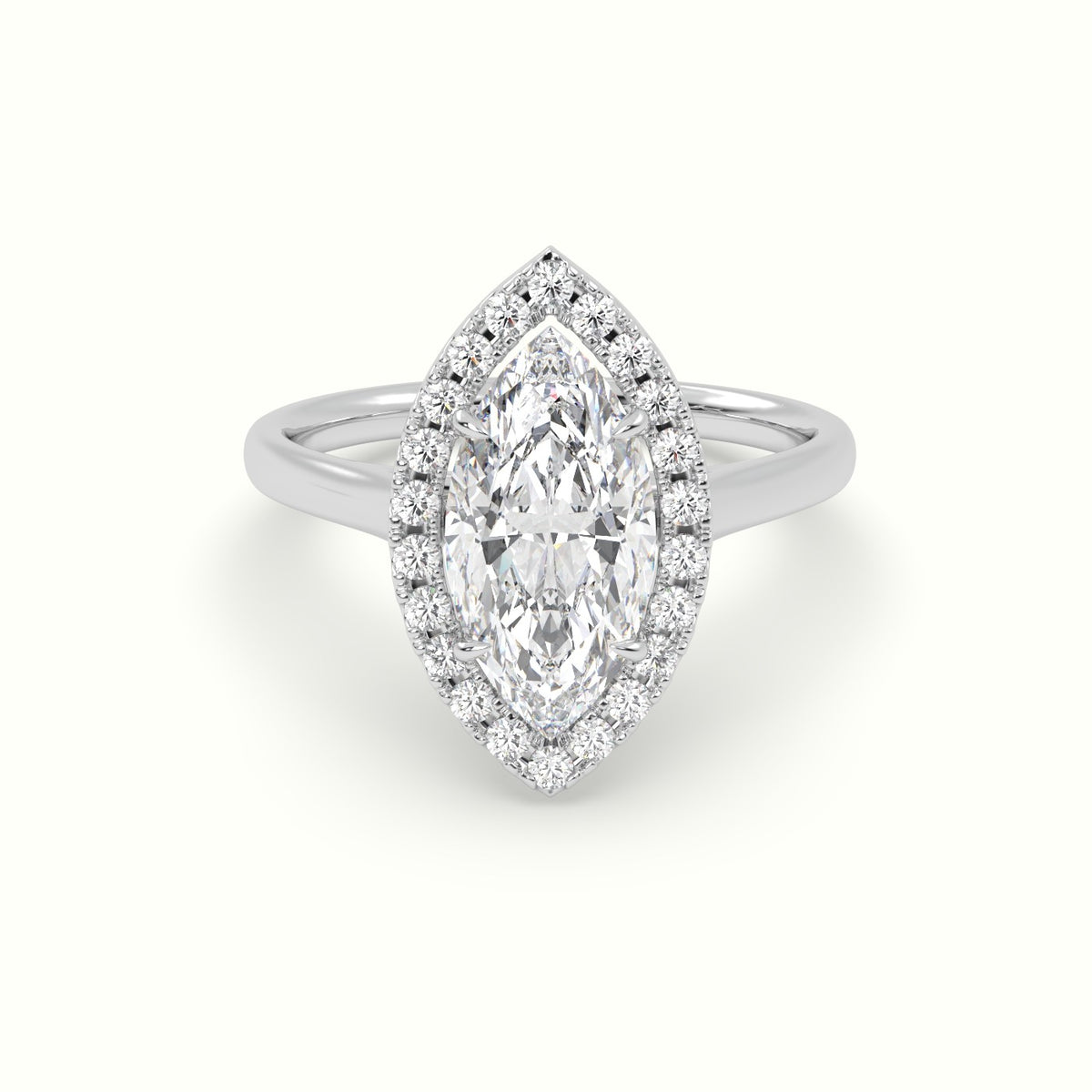 Marquise Cut Halo Diamond Engagement Ring — White Gold