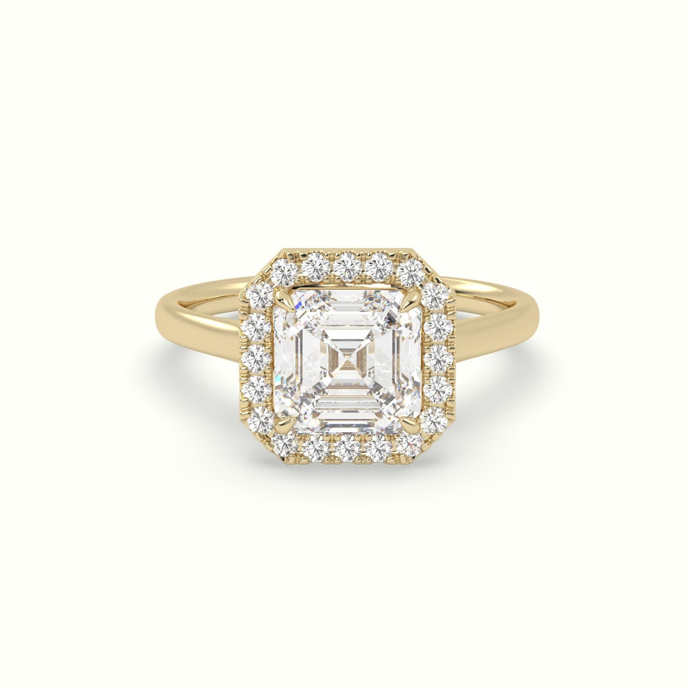 Asscher Cut Halo Diamond Engagement Ring — Yellow Gold
