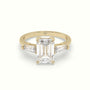 Emerald Cut Diamond Trilogy Engagement Ring — Yellow Gold