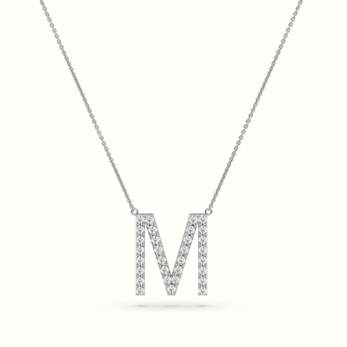 Initial "M" Diamond Necklace - 18k Gold — White Gold