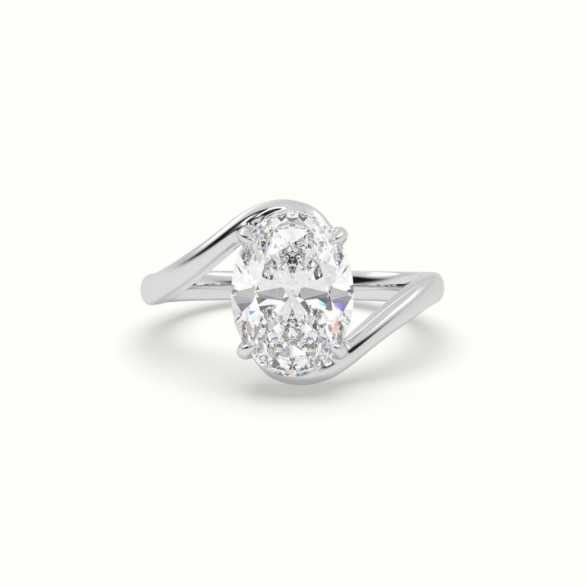 Oval Solitaire Engagement Ring — White Gold