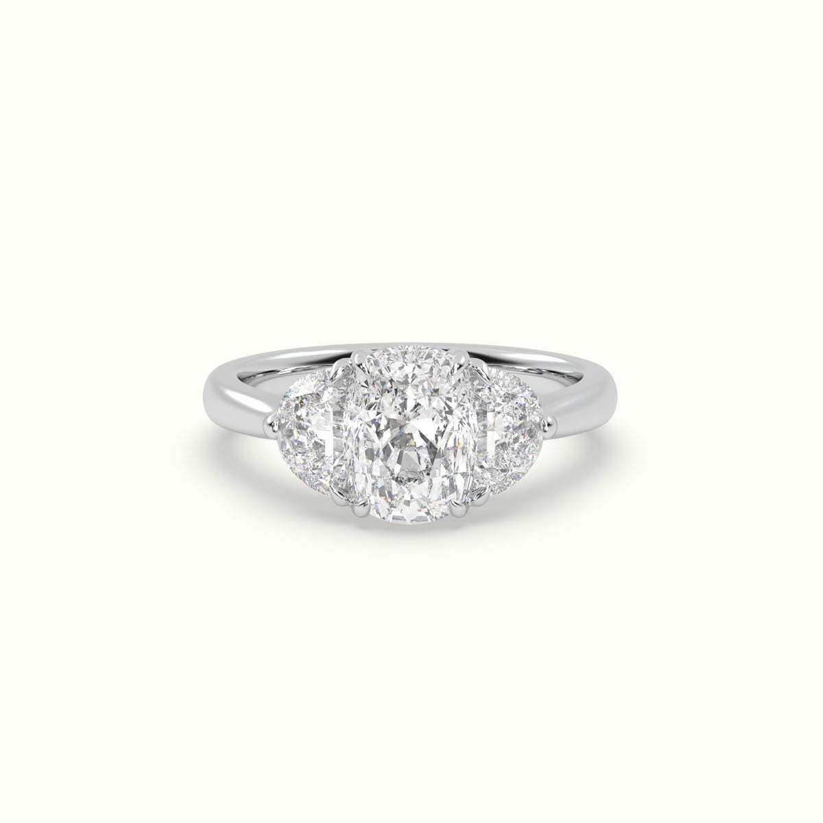 Cushion Diamond Trilogy Half Moon Engagement Ring — White Gold
