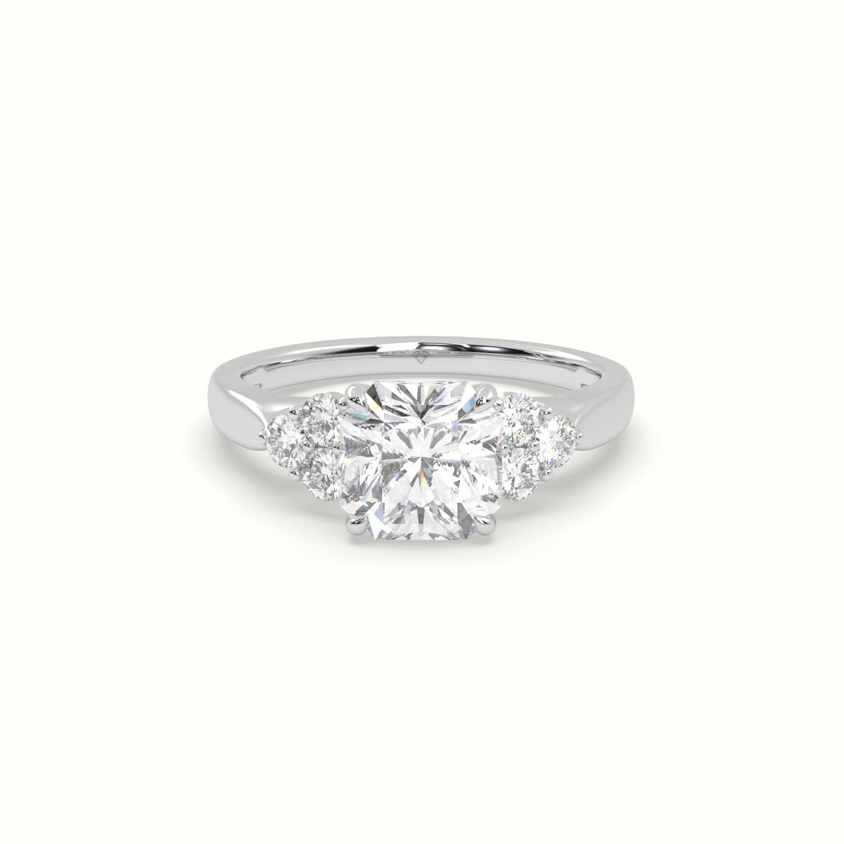 Asscher Cut Diamond Side Stone Engagement Ring — White Gold