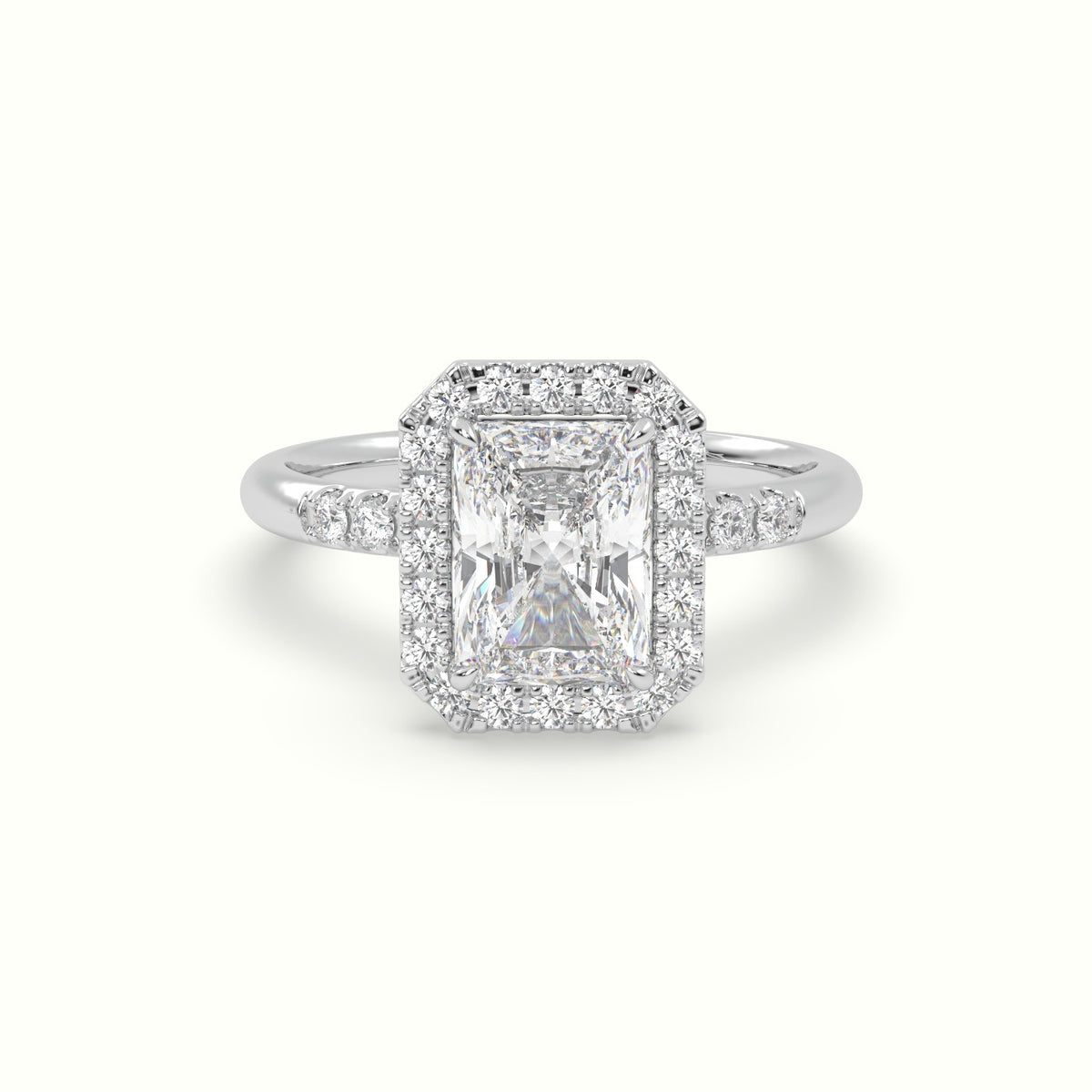 Radiant Cut Halo Diamond Engagement Ring — White Gold