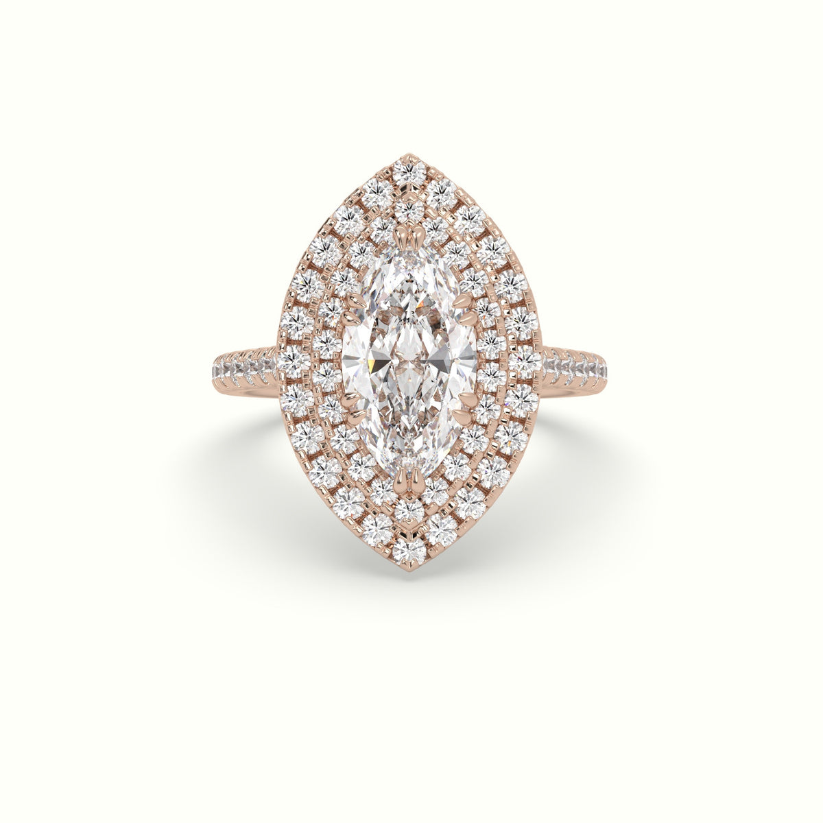 Marquise Cut Halo Diamond Engagement Ring — Rose Gold