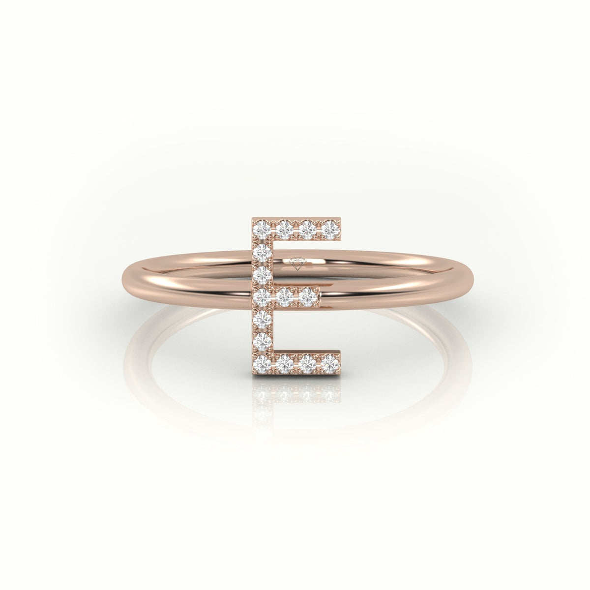 Round Cut Diamonds “E” Initials Monogram Alphabet Ring — Rose Gold