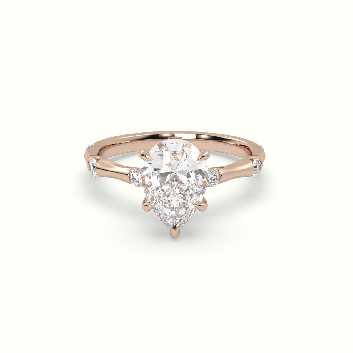 Pear Diamond Side Stone Engagement Ring — Rose Gold