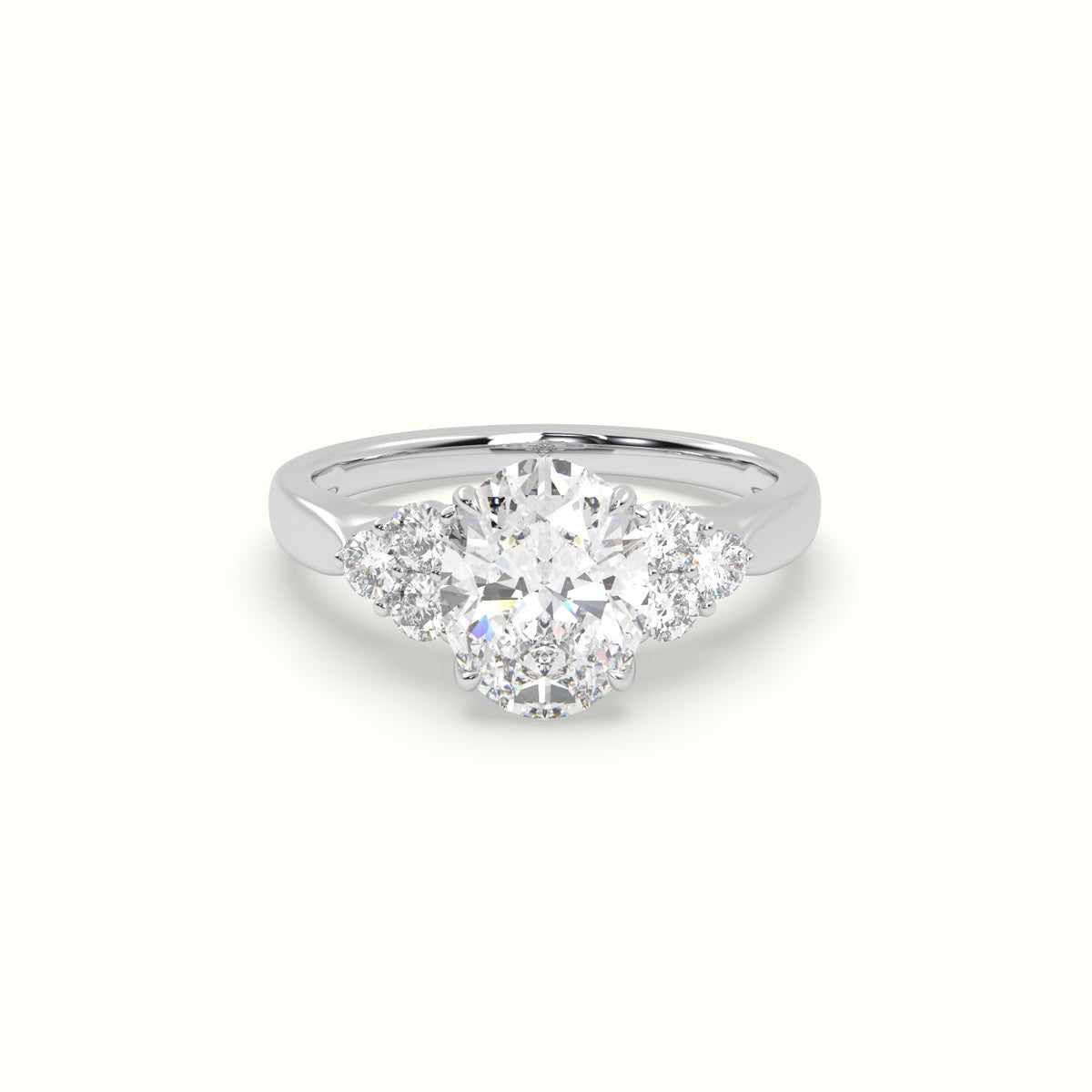 Oval Cut Diamond Side Stone Engagement Ring — White Gold