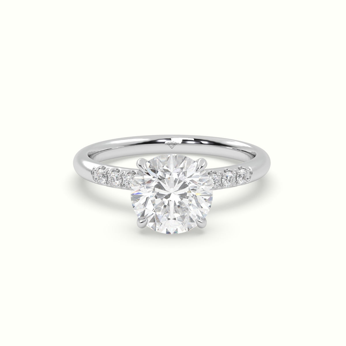 Round Cut Diamond Pave Engagement Ring — White Gold