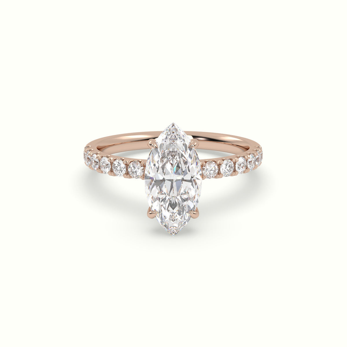Marquise Cut Hidden Halo Side Stone Engagement Ring — Rose Gold
