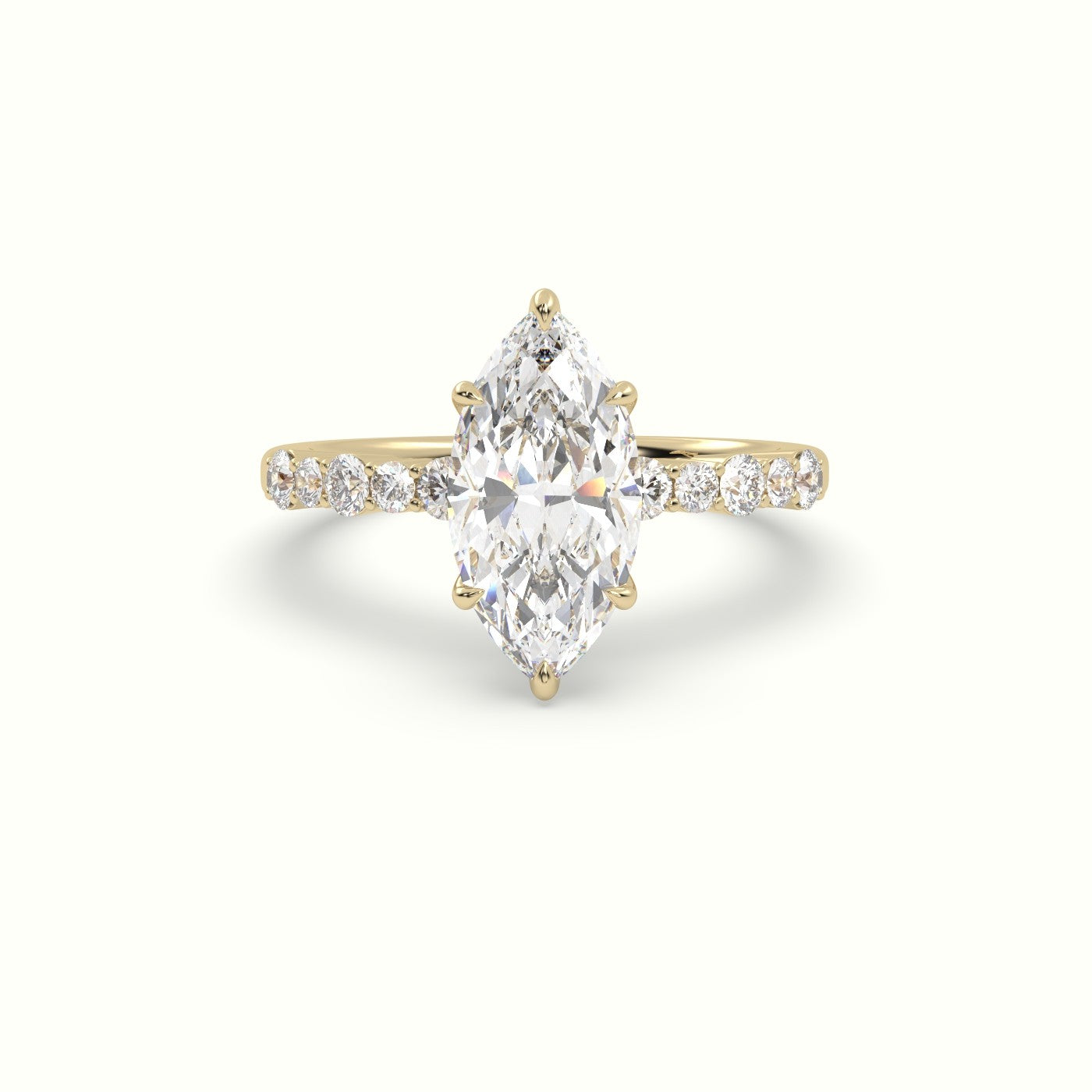 Marquise Cut Diamond Pave Engagement Ring — Yellow Gold