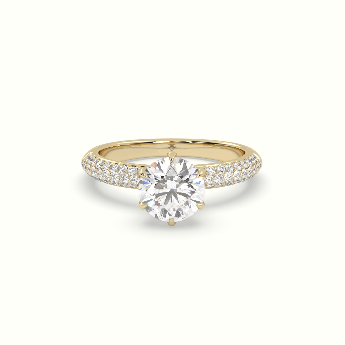 Round Cut Pave Engagement Ring — Yellow Gold