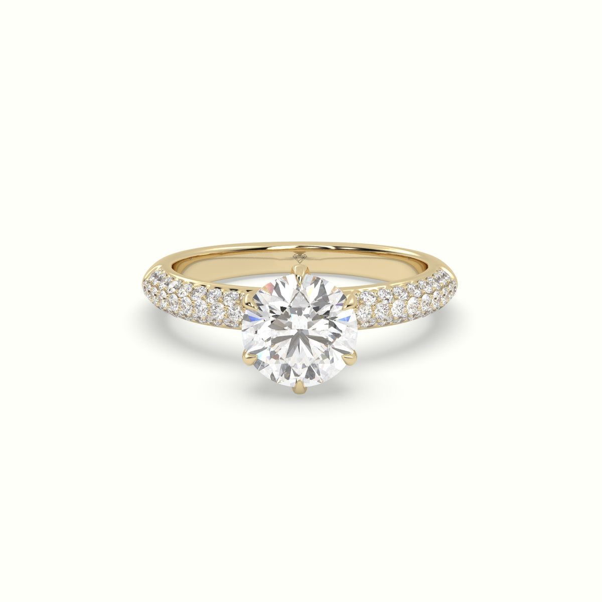 Round Cut Pave Engagement Ring — Yellow Gold