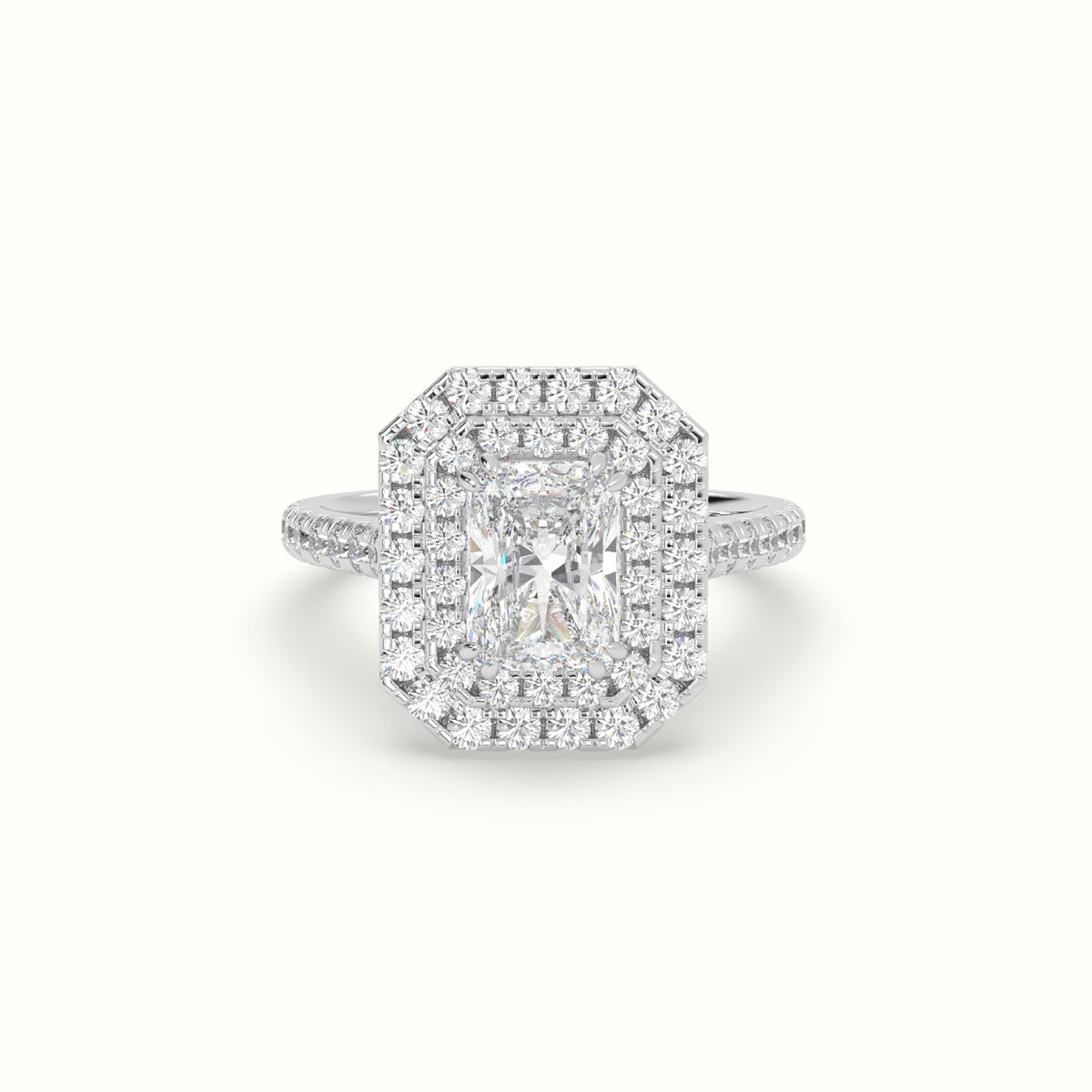 Radiant Cut Diamond Halo Engagement Ring — White Gold