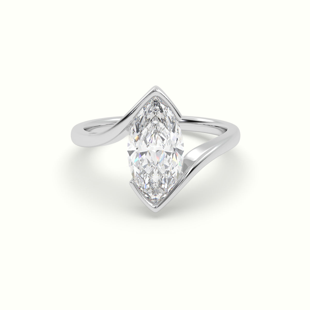 Marquise Diamond Bezel Solitaire Bypass Engagement Ring — White Gold