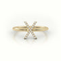 Round Cut Diamonds “X” Initials Monogram Alphabet Ring — Yellow Gold