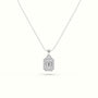 Emerald Cut Solitaire Halo Diamond Pendant — White Gold