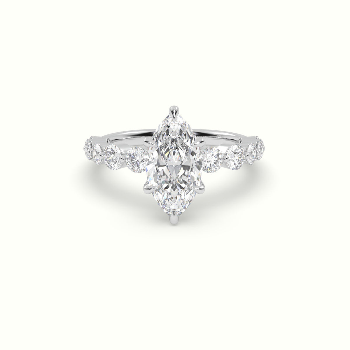 Marquise Cut Diamond Engagement Ring With Side Stones — White Gold