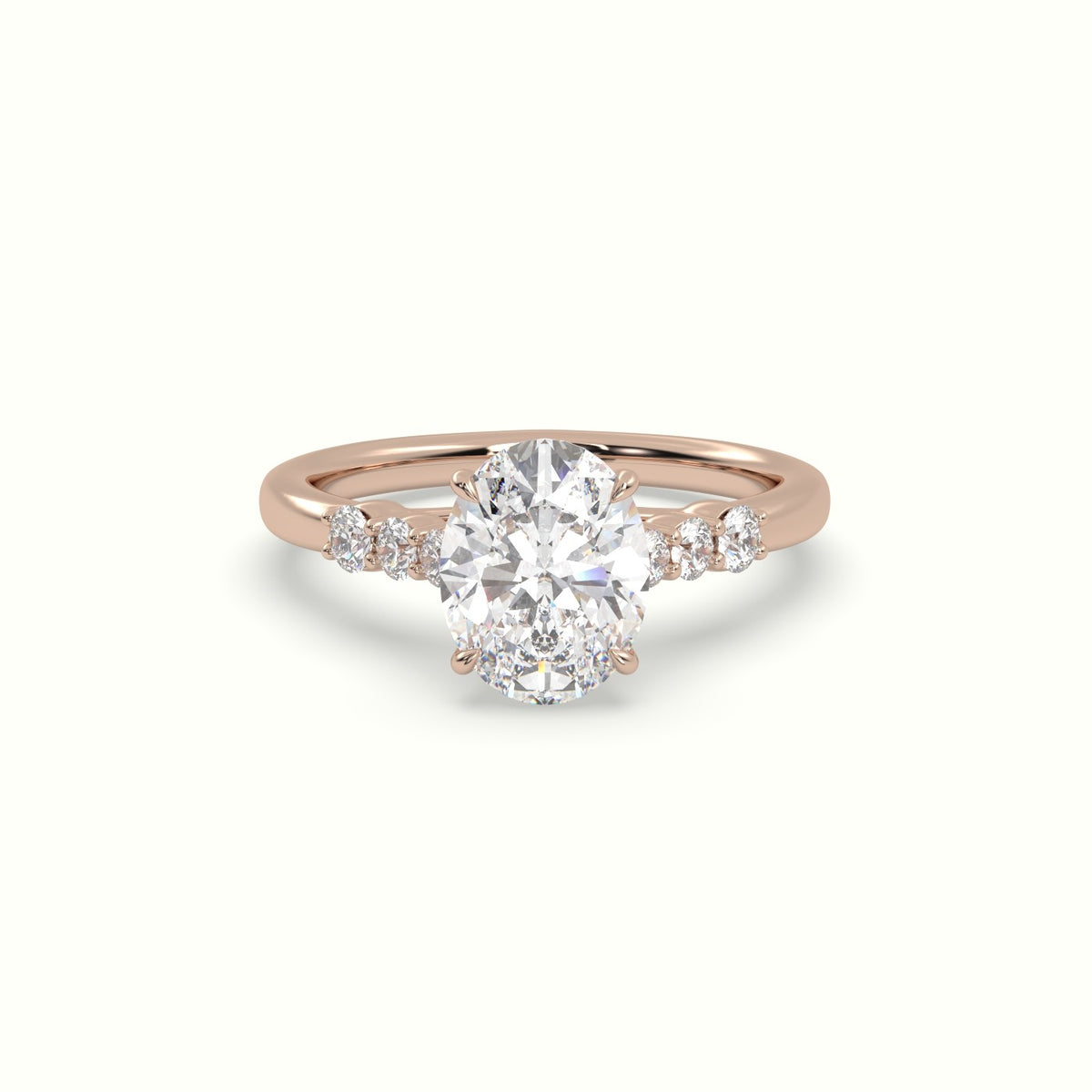 Oval Cut Diamond Engagement Ring With Side Stones — Rose Gold