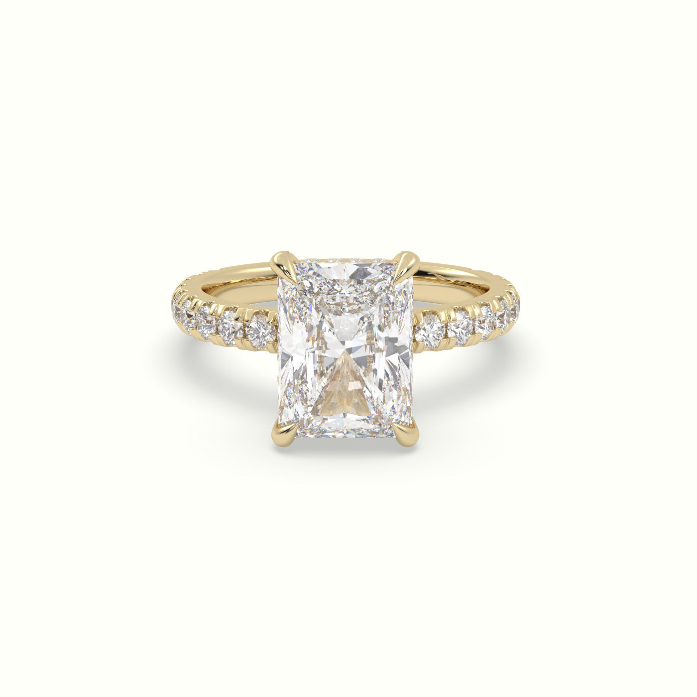 Radiant Cut Solitaire Pave Engagement Ring — Yellow Gold