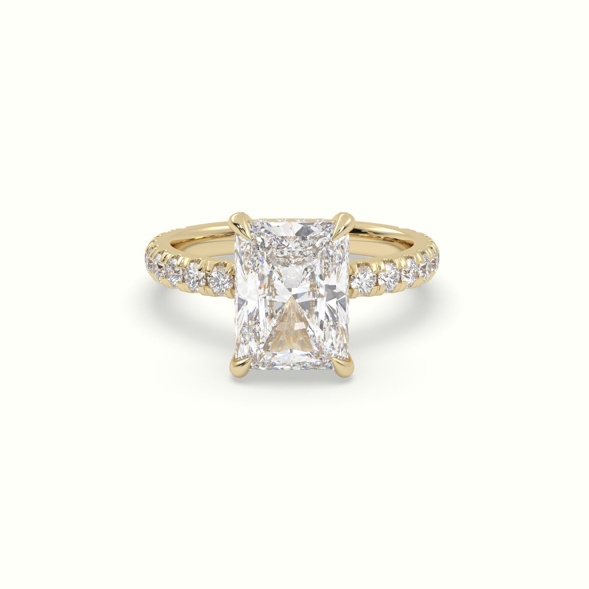 Radiant Cut Solitaire Pave Engagement Ring — Yellow Gold