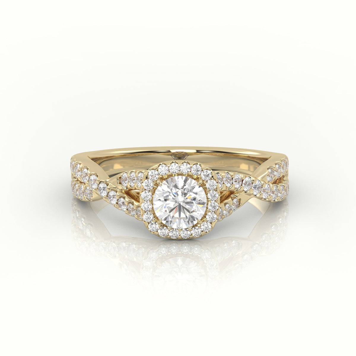 Round Cut Diamond 4 Prongs Infinity Design Engagement Ring — Yellow Gold
