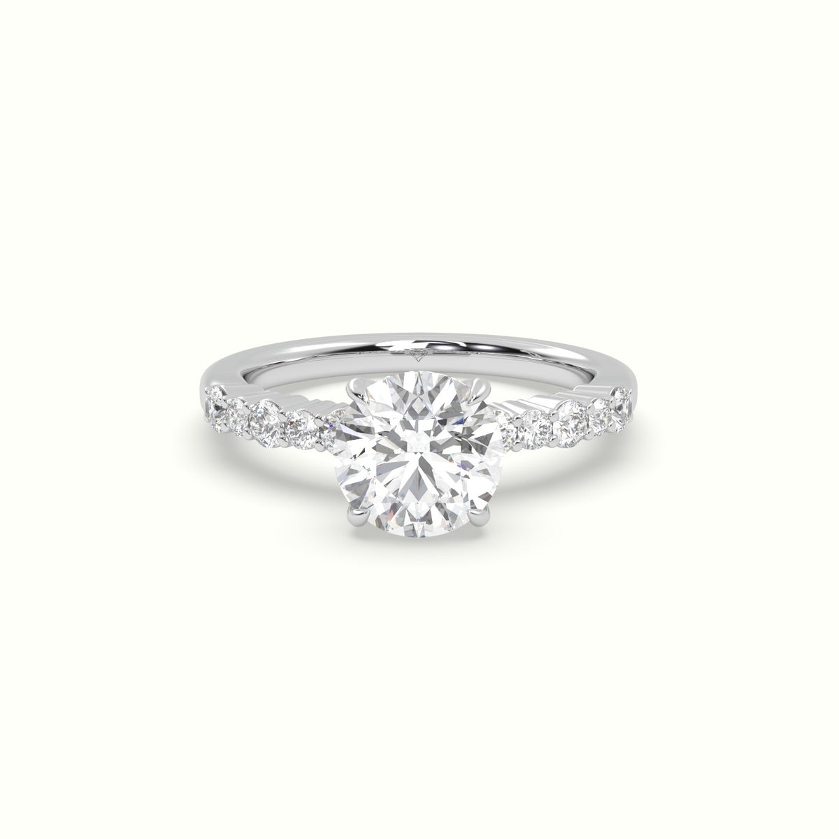 Round Cut Diamond Pave Engagement Ring — White Gold