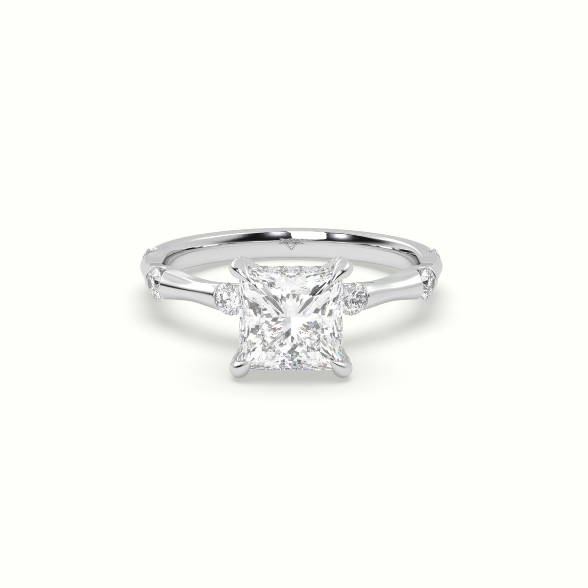 Princess Diamond Side Stone Engagement Ring — White Gold