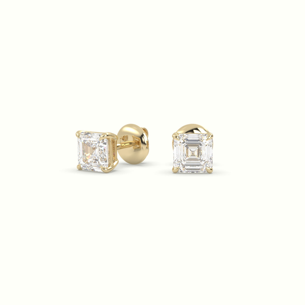 Asscher Cut Solitaire Lab-Grown Diamond Stud Earrings 18K Yellow Gold
