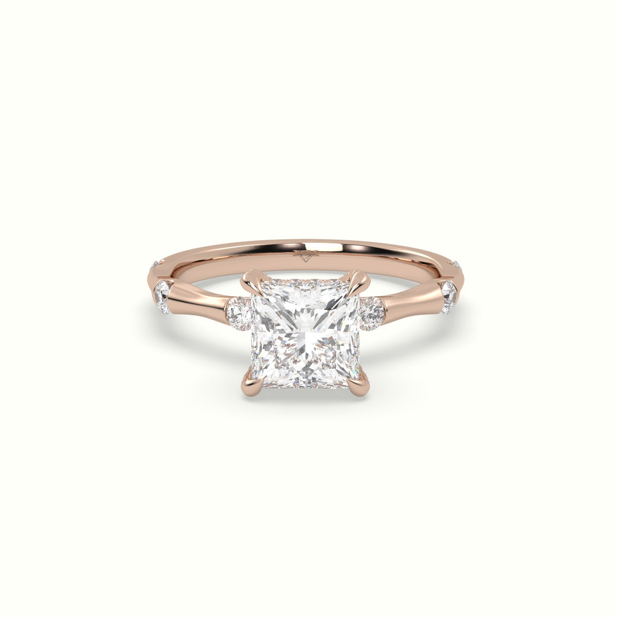 Princess Diamond Side Stone Engagement Ring — Rose Gold