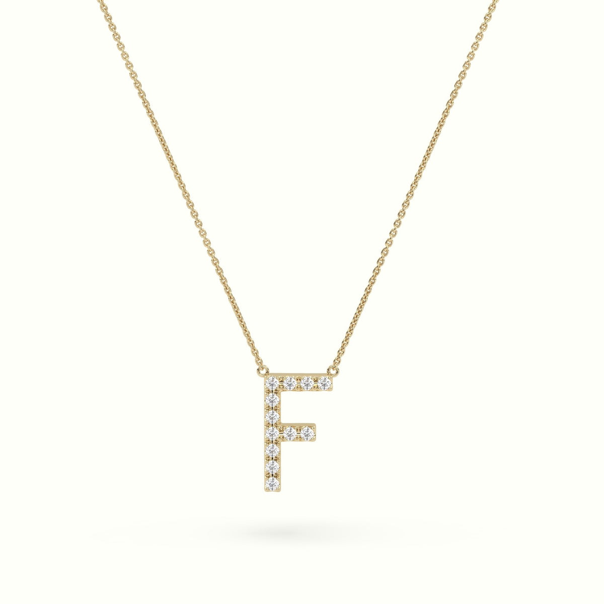 Initial "F" Diamond Necklace - 18k Gold — Yellow Gold
