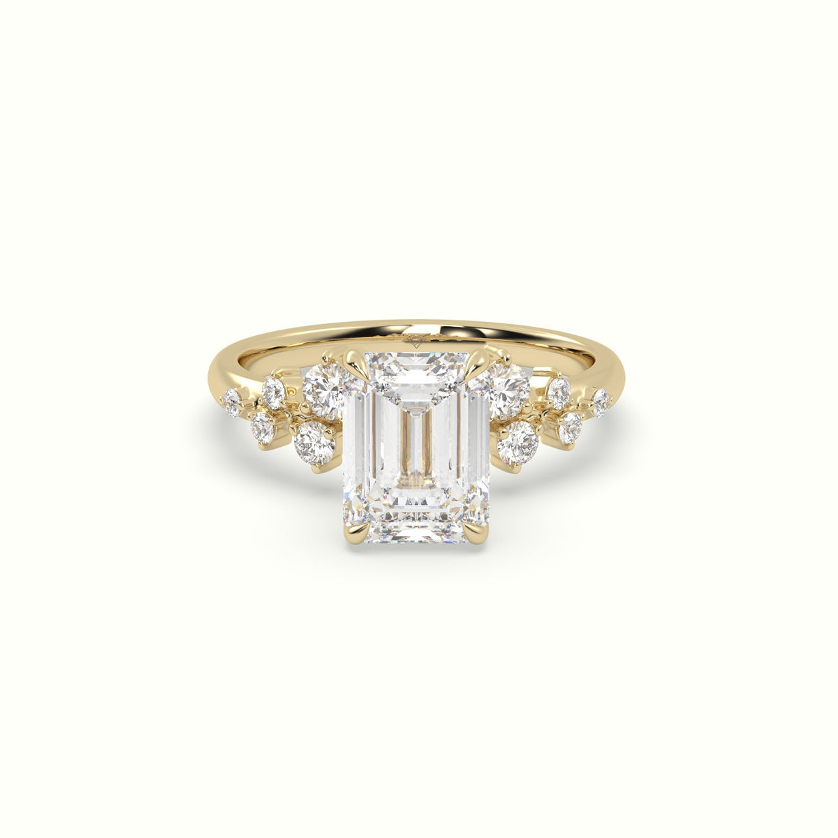 Emerald Diamond Side Stone Engagement Ring — Yellow Gold