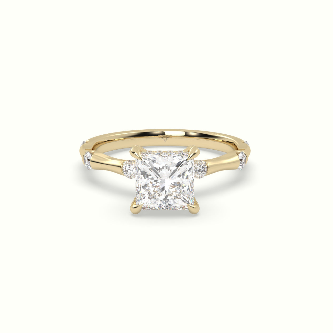 Princess Diamond Side Stone Engagement Ring — Yellow Gold