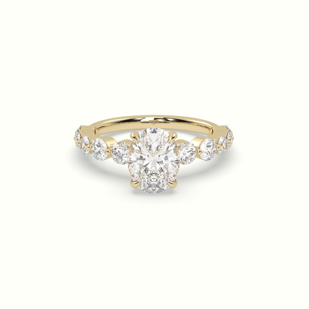 Oval Cut Diamond Engagement Ring With Side Stones — Yellow Gold