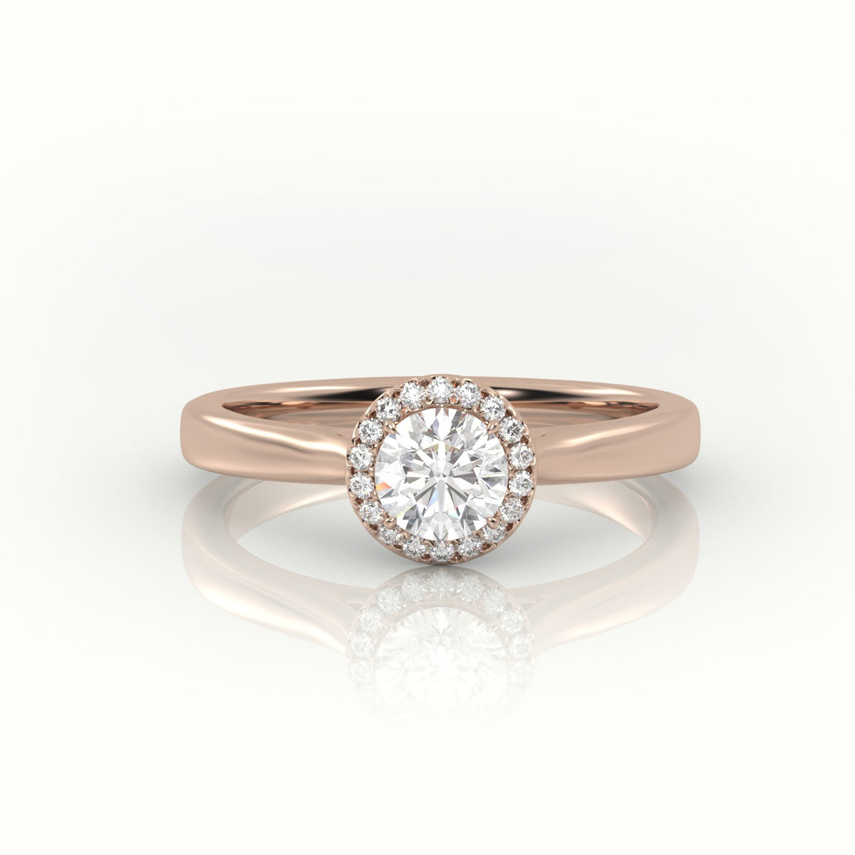 Round Cut Diamond 4 Prongs Halo Setting Engagement Ring — Rose Gold