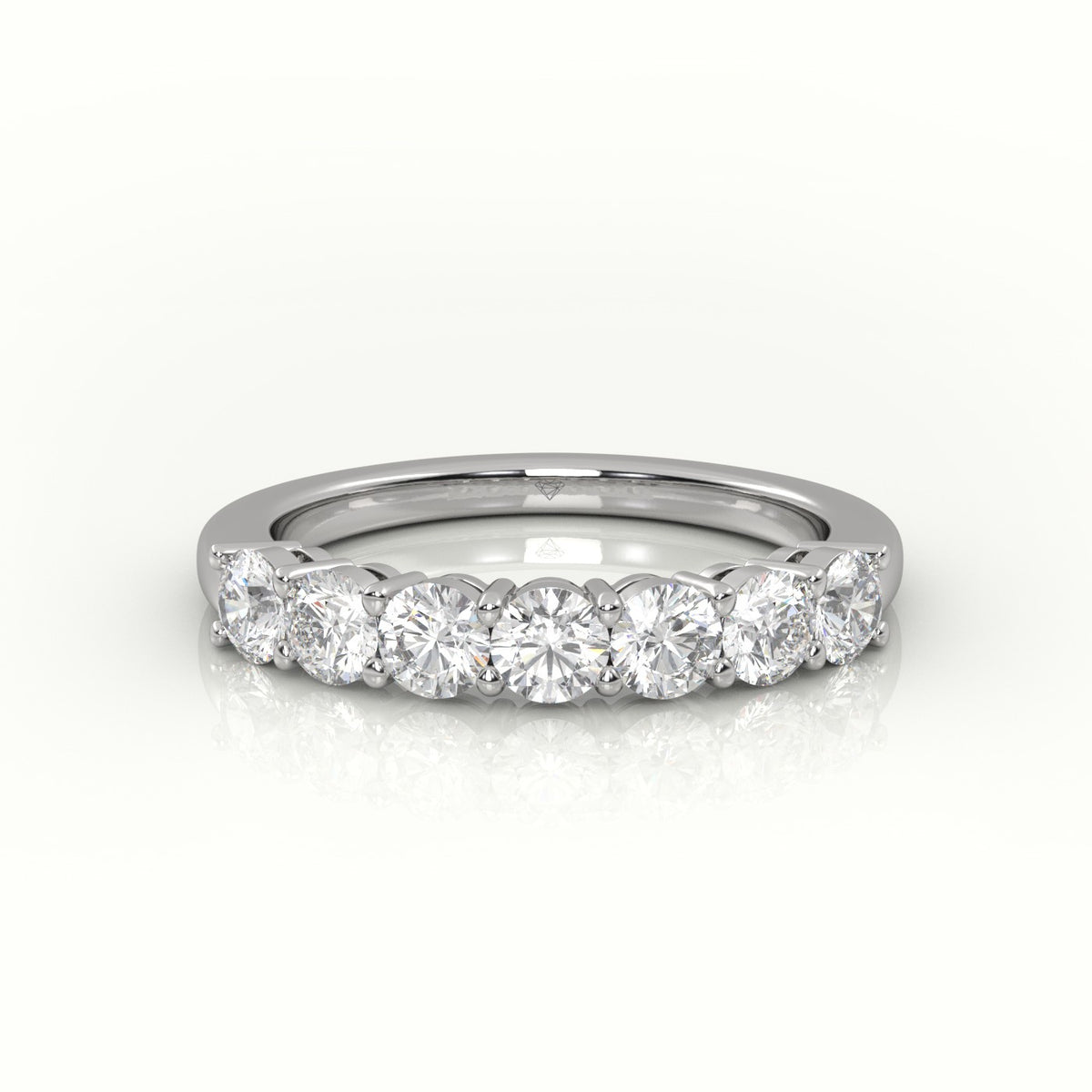 Round Cut Diamonds Shared Prongs Half Eternity Wedding Band — White Gold