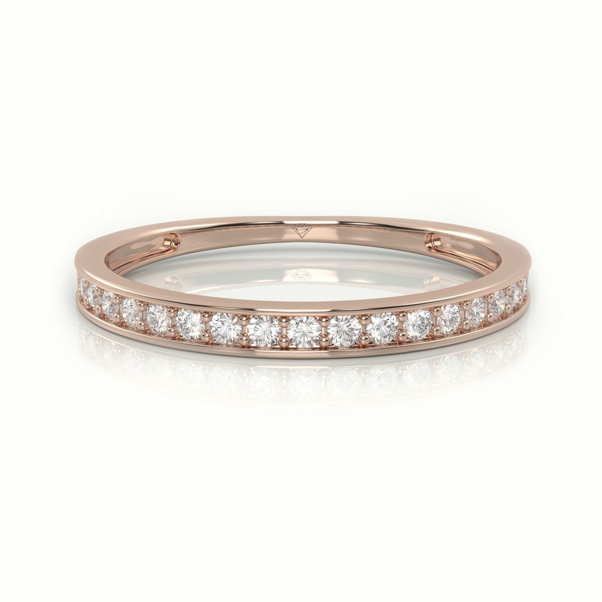 Round Cut Diamond Channel Setting Half Eternity Wedding Band — Rose Gold