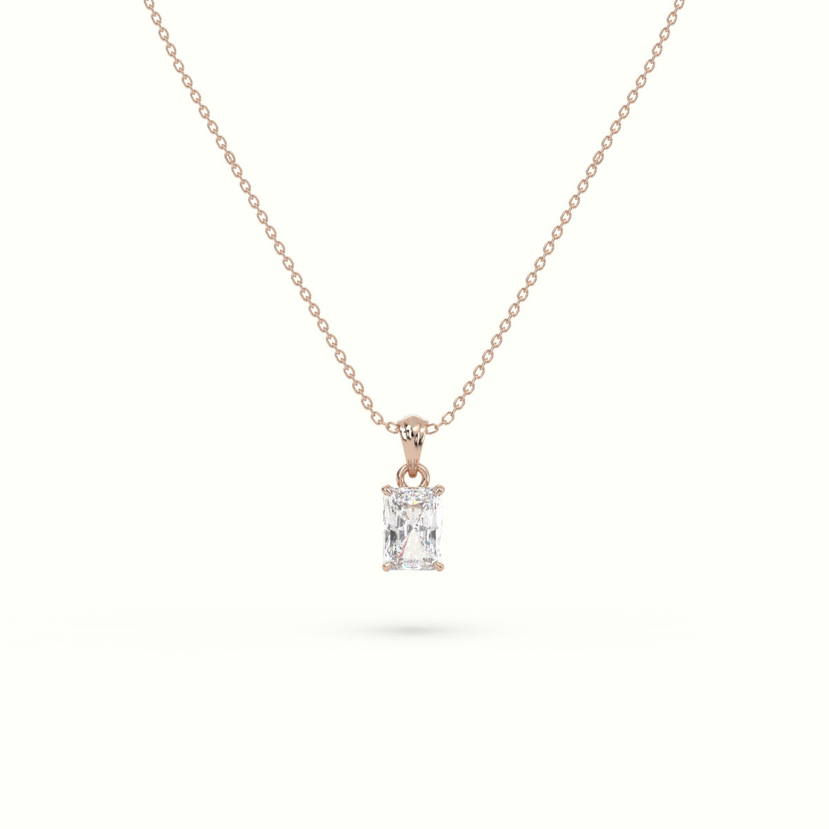 Radiant Cut Solitaire Diamond Pendant — Rose Gold