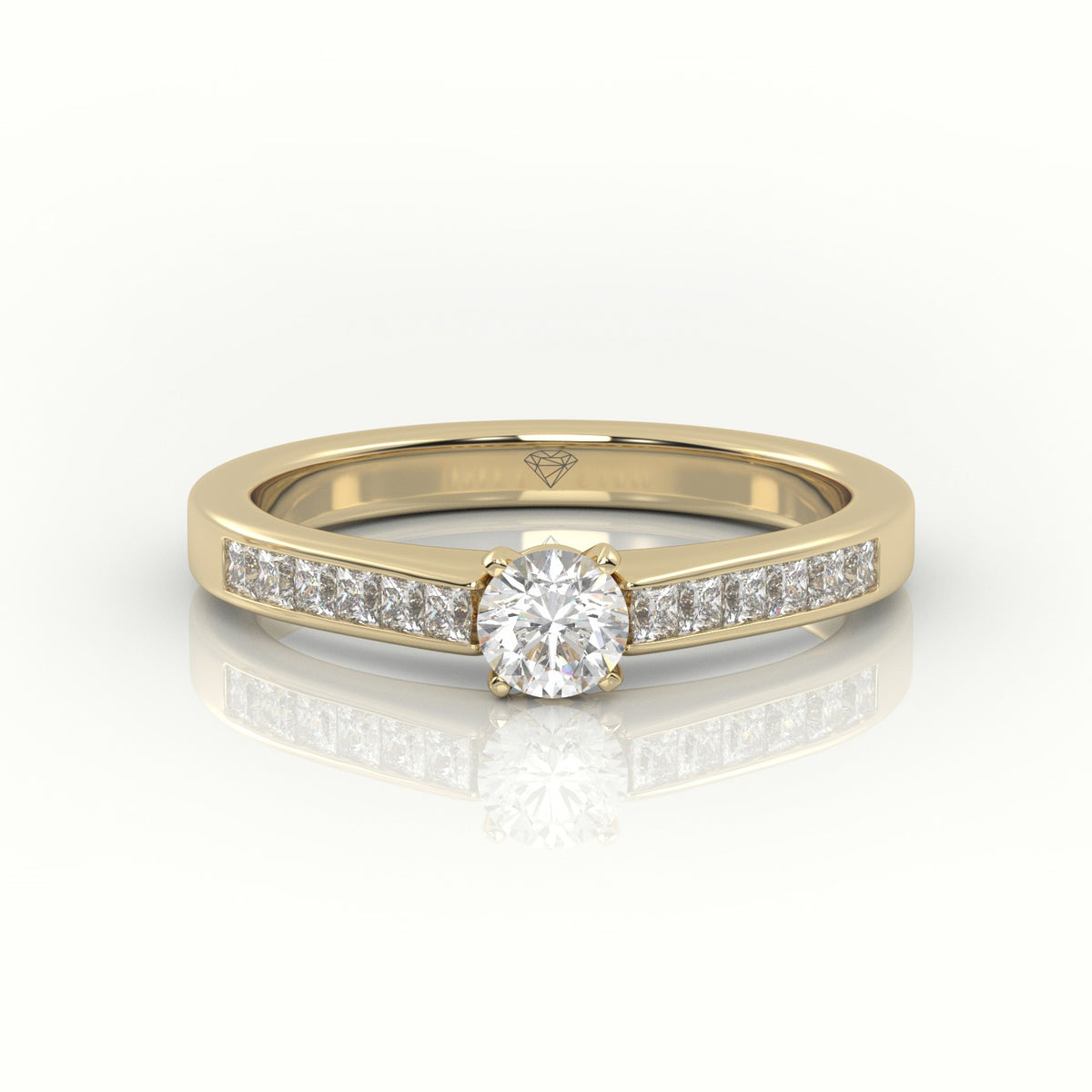 Round-Cut Diamond 4 Prong Channel Setting Engagement Ring — Yellow Gold