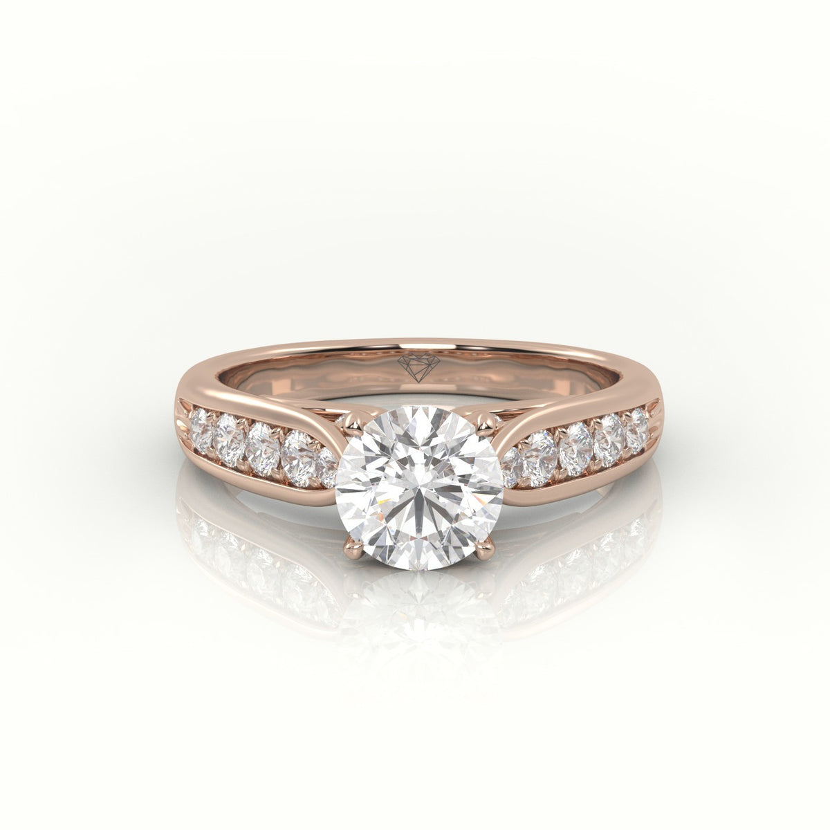 Round Cut Diamond 4 Prongs Channel Setting Engagement Ring — Rose Gold